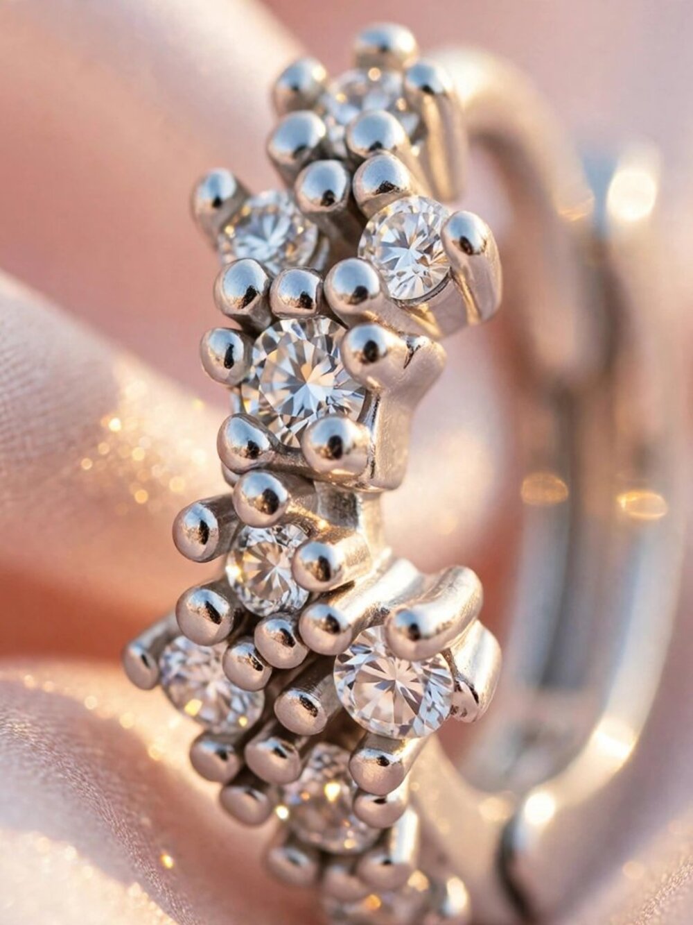 Silver Crystal Cluster Huggie Hoop Earrings - Picture 2 of 4